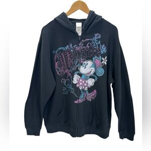 Disney Minnie Mouse Black Zip Hoodie Rhinestone Graphic Sweatshirt Dark Feminine